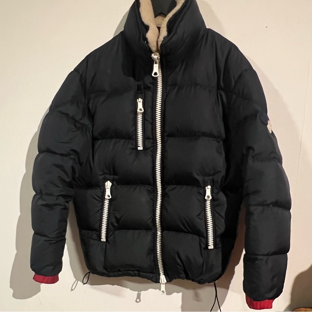 Moncler pessac Navy Blue puffer down detachable shearling collar jacket 3